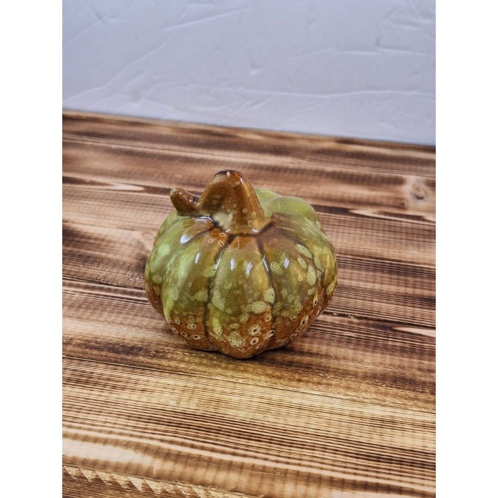 Ceramic Pumpkin Brown Green‎ Fall Thanksgiving Decor 3"